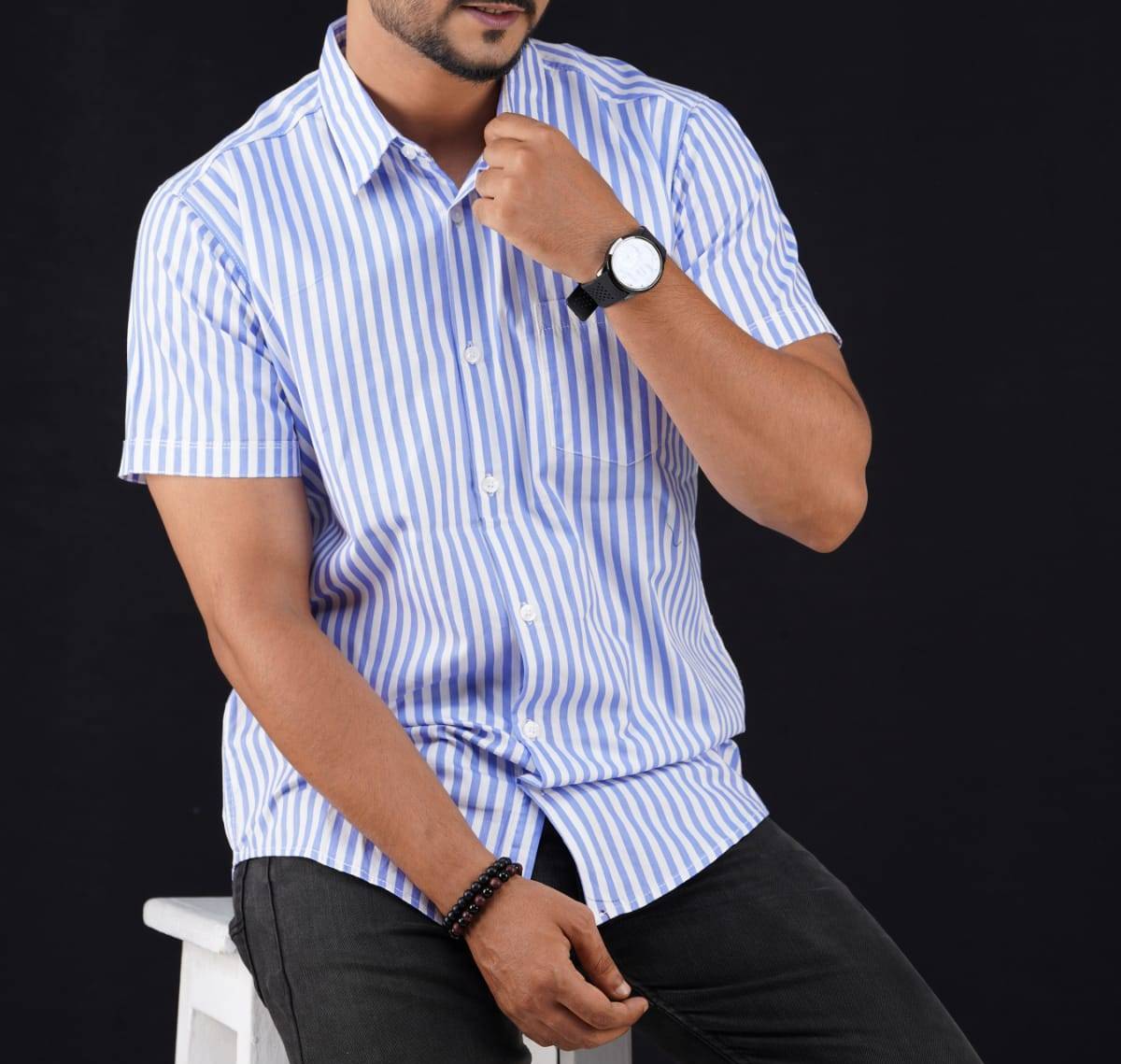 Half Sleeve Stripe Shirt - 2