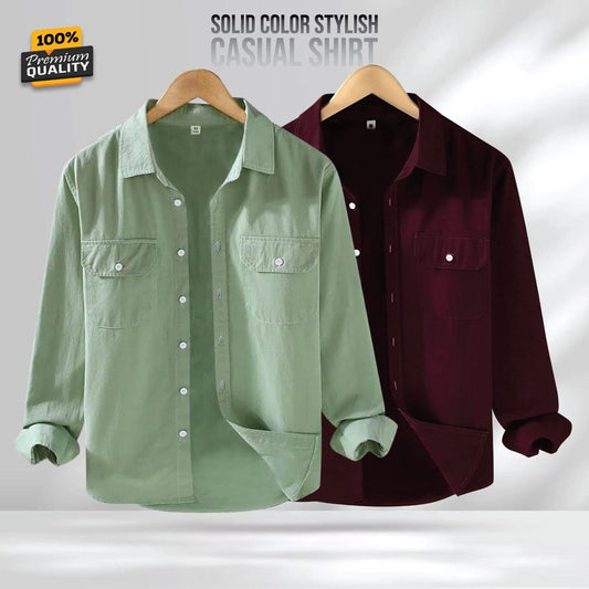 Full Sleeve Double Pocket Premium Shirt - 2 Pis Combo